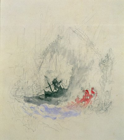 Fire at Sea, a design for a vignette, 1835 by Joseph Mallord William Turner